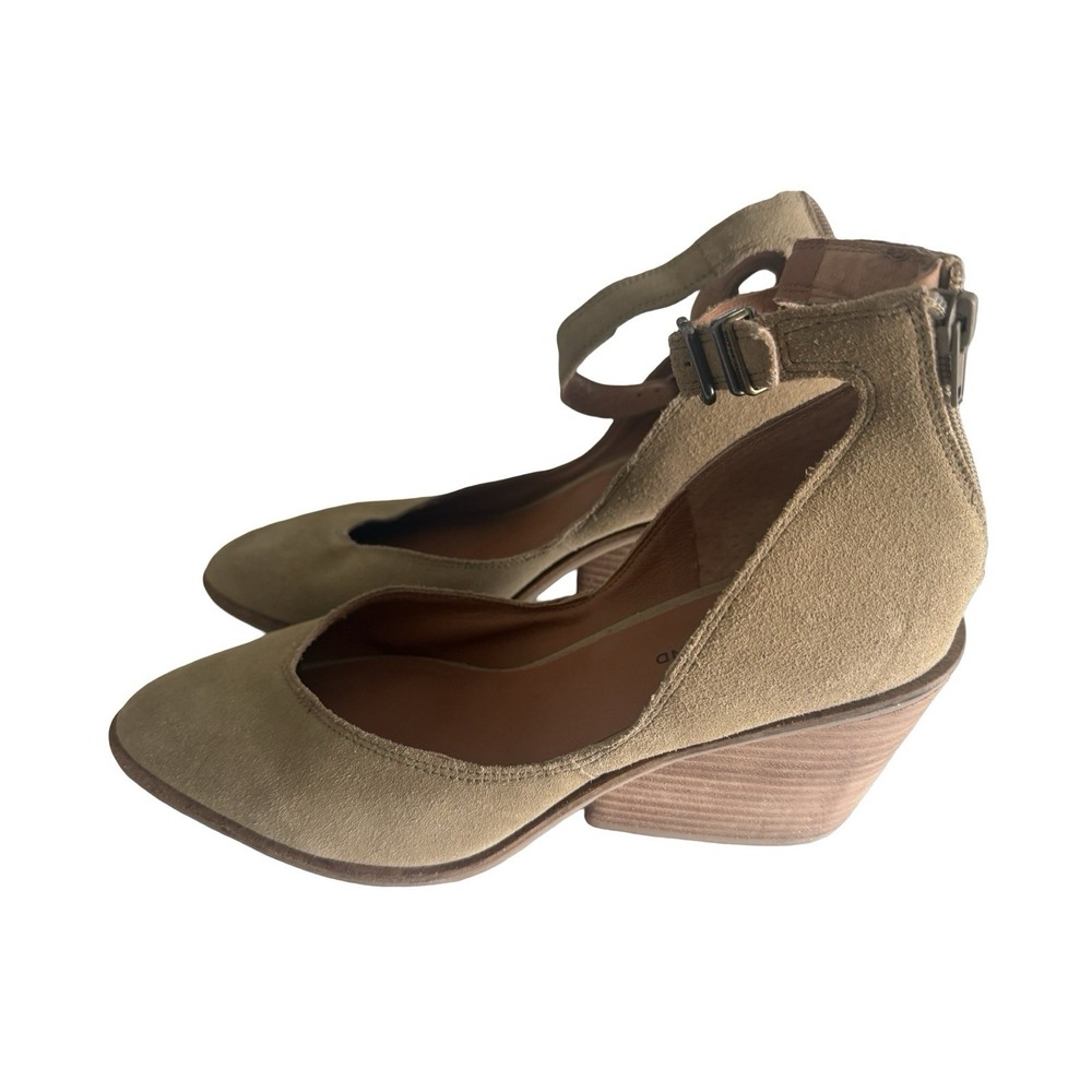 Lucky Brand Stephi Tan Suede Wedge Ankle Strap Heels Shoes Women 11M